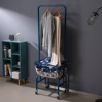 ALIMORDEN Laundry Cart with Clothes Rack, Rolling Laundry Butler with Wire Storage Rack，Navy Blue