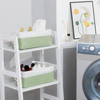 DULLEMELO Toilet Paper Storage Basket, Toilet Paper Basket for Back of Toilet, Bathroom Storage Basket for Cosmetics Towels Toilet Paper, Toilet Tank Basket with Rope Handles for Toilet(White&Green)