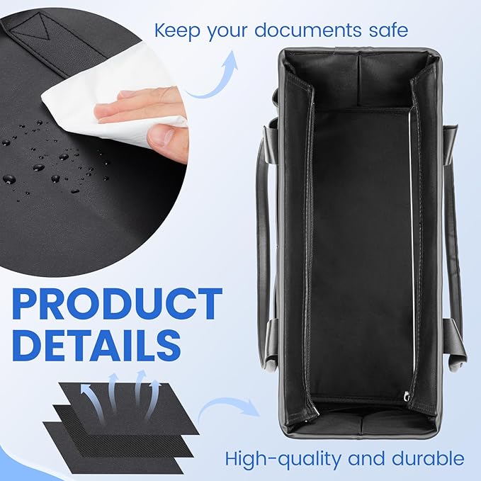 File Tote Bag, Portable File Organizer Box Hanging Filing Box Desktop File Folder Document Storage Organizer with Pockets and Handles