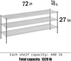 18" Deep x 72" Wide x 27" Height Wire Shelving Kit | 3-Tier | NSF Commercial Storage Rack Unit