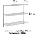 21" Deep x 60" Wide x 54" Height Wire Shelving Kit | 3-Tier | NSF Commercial Storage Rack Unit