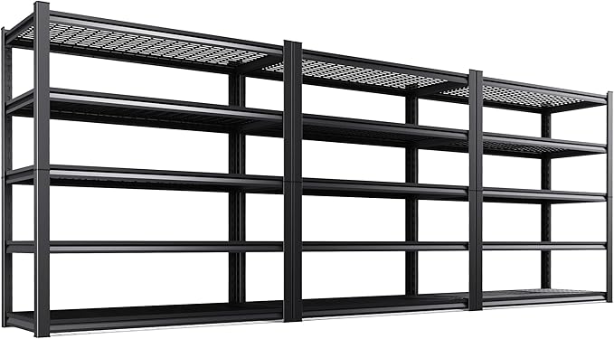 3Pack Garage Shelving 5-Tier Heavy-Duty Steel Storage Shelving Unit Adjustable Boltless Rack, 2500 lbs Capacity – Durable Organizer for Garage, Kitchen, Basement & Workshop 71”x46”x17.7” Black
