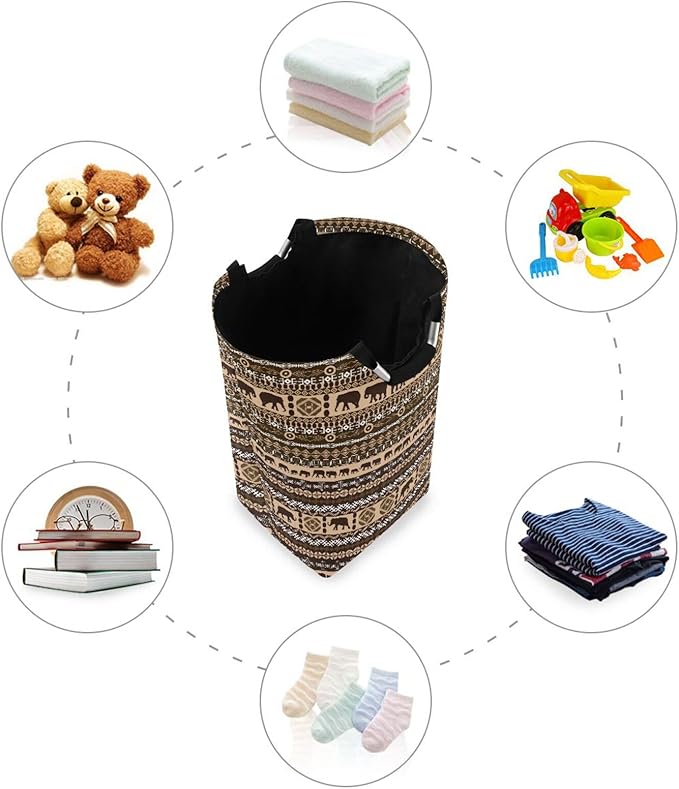 Ethnic African Elephant Laundry Basket for College Dorm,50L Collapsible Portable Laundry Hamper Storage Basket for Toys Clothes Organizer