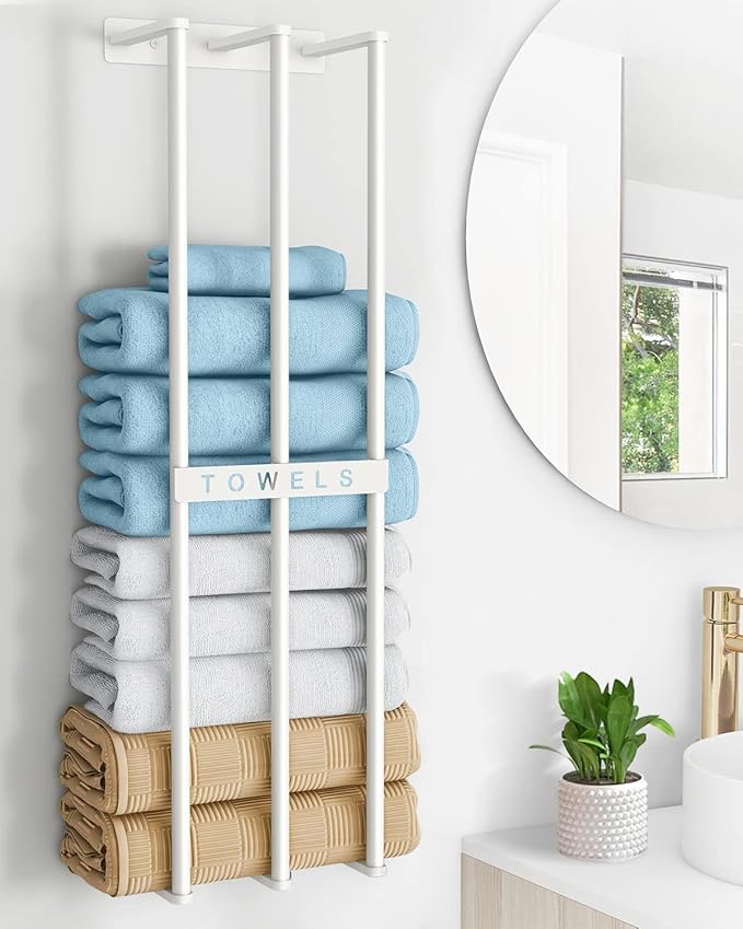 Towel Holders for Bathroom Wall Mounted, Bethom Towel Storage for Small Bathroom, Wall Towel Rack for Rolled Towels Bath Washcloths, White
