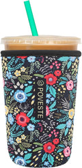 Reusable Neoprene Insulator Sleeve for Iced Coffee & Cold Soda, Coffee Sleeves for Iced & Hot Drinks, Cold Beverage Cooler Compatible with Starbucks, Dunkin (Garden Alike, Medium: 22-24oz)