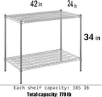 24" Deep x 42" Wide x 34" Height Wire Shelving Kit | 2-Tier | NSF Commercial Storage Rack Unit
