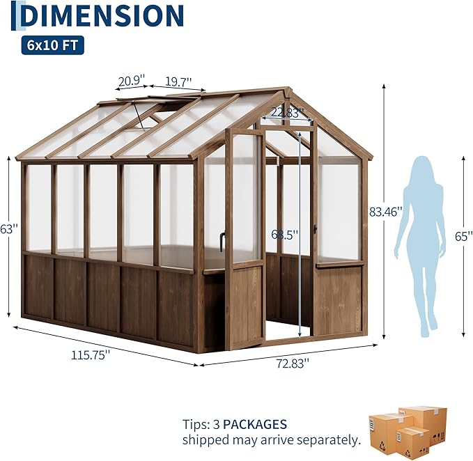 Heavy Duty Spruce Frame Wooden Greenhouse – Walk-in Outdoor Garden Outdoor Storage with Polycarbonate Panels, Adjustable Roof Vents, Lockable Door, Spacious Storage, Ideal for Patio, Lawn,