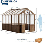 Heavy Duty Spruce Frame Wooden Greenhouse – Walk-in Outdoor Garden Outdoor Storage with Polycarbonate Panels, Adjustable Roof Vents, Lockable Door, Spacious Storage, Ideal for Patio, Lawn,