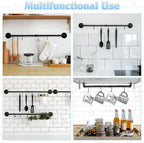 24 inch Pan Rack Wall Mounted Set of 2, Pan Hangers for Kitchen, Industrial Pipe Utensils Hanging Rail Detachable Storage Organizer, Iron Lids Holder with 10 S Hooks