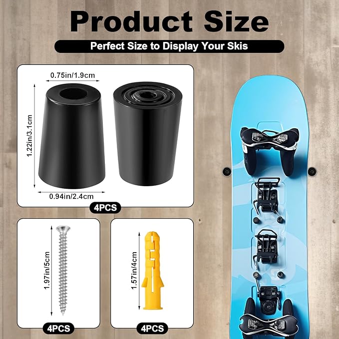 4pcs Vertical Ski Hanger, Ski Wall Mount Holder Vertical Wall Mount Hanger Ski Rack with Screws Expansion Anchors Vertical Snowboard Storage to Safely Display Your Ski Snowboard(Black)