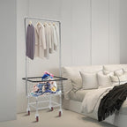 Steel Wire Laundry Cart with Wheels, Heavy Duty Rolling Laundry Basket with Hanging Rack, Large Metal Storage Cart for Laundry, Clothes, Towels, Bathroom, Commercial Laundry Organizer (Style1)