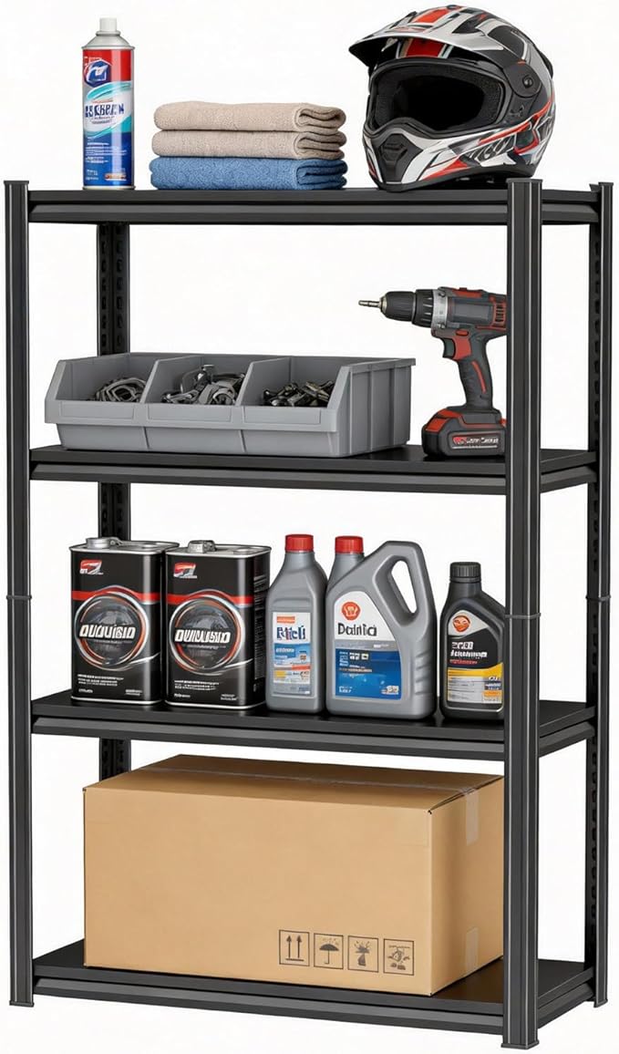 4-Tier Metal Garage Shelving Heavy Duty Adjustable Storage Shelves 2000lbs Capacity Steel Shelving Units Tool Rack Corner Shelf for Equipment & Tools (27.6" W × 13.8" D × 44.1" H)