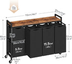 HOOBRO Laundry Sorter with 5 Sections, 45.5 Gal. (170 L) Laundry Hamper with Wheels and Shelf, Large Capacity, Laundry Basket with Removable Bags, 44.1"L x 11.8"W x 31.5"H, Rustic Brown, BF26XY01