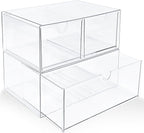 Prsildan Acrylic Drawer Makeup Organizer with 3 Drawers, Clear Stackable Storage for Baby Bottles, Craft, Jewelry & Hair Accessories, Multi-Use for Vanity, Countertop, Office Desk Organization