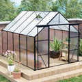 Heavy-Duty Walk-in Polycarbonate Greenhouse with Dual Sliding Doors, Adjustable Roof Ventilation, and Galvanized Steel Base for Year-Round Outdoor Gardening (Black 8*10FT)