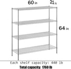 21" Deep x 60" Wide x 64" Height Wire Shelving Kit | 4-Tier | NSF Commercial Storage Rack Unit