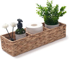 Water Hyacinth Toilet Tank Basket for Toilet Paper Rolls Wicker Baskets for Shelves Tampon Storage for Bathroom 3 Dividers (Large Compartment 16.5inch x 5.5inch x 3.5inch)