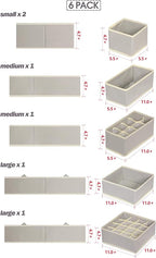 6 Pack Foldable Drawer Organizer Dividers Cloth Storage Box Closet Dresser Organizer Cube Fabric Containers Basket Bins for Underwear Bras Socks Panties Lingeries Nursery Baby Clothes Gray
