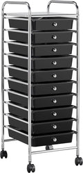 Yaheetech Rolling Cart Organizer Plastic Trolley with 10 Storage Drawers Utility Cart on Wheels Art Craft Organizer Ample Storage Space, Black