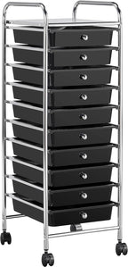 Yaheetech Rolling Cart Organizer Plastic Trolley with 10 Storage Drawers Utility Cart on Wheels Art Craft Organizer Ample Storage Space, Black