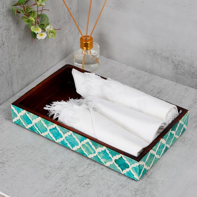 Handicrafts Home 10x6 Green Small Bathroom Tray, Vanity Organizer for Perfume, Cosmetics & Jewelry, Decorative Kitchen Counter, Bathroom Tray, Towel Holder, Decorative Napkin Holder, Bathroom Storage