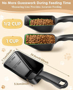 2-Pack Dog Food Scoop 1 Cup, Plastic Pet Food Measuring Scoop With Measuring Lines (1/2 & 1 Cup Markings) for Dogs, Cats, Fish, Bird（Black and Grey)