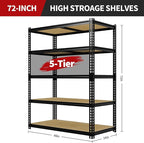Heavy Duty Garage Storage Shelves, 3000 Lbs Capacity, 5-Tier Adjustable Storage Shelving Unit, 48" L x 24" W x 72" H Metal Shelving Racks for Kitchen Pantry Basement Bathroom Laundry