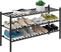 3-Tier Bamboo Long Shoe Rack, Free Standing Wood Shoe Shelf Storage Organizer for Closet Entryway Stackable 35"x11"x20" (Black)