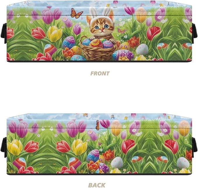 Toilet Paper Storage Basket for Bathroom Organizing, Small Storage Bins Rectangular Narrow Organizer Bathroom Essentials Storage Container, Easter Cat Eggs Tulip Flower Butterfly