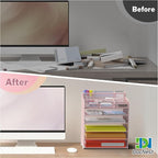 Docnest 6 Tier Mesh Desk Organizer for Paper Office Supplies – Multi-Functional Letter Tray with 5 Adjustable Compartments, 9 Pen Holders, Desktop Storage for Files, Mail, Stationery – Pink