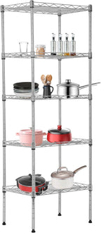BestOffice | 5-Tier Wire Storage Shelves | 17x12x48 | Chrome | with Adjustable Racks | Heavy-Duty Metal Shelf, Holds Upto 750 lbs | No-Tool Assembly | Ideal for Home & Garage Shelving