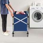 Commercial Laundry Cart with Wheels,Folding Laundry Hamper Cart,Heavy Duty Rolling Laundry Basket with Large Capacity,Laundry Sorter Trolley for Home Hotel Apartment (Blue, 23.62 * 19.69 * 23.62in)