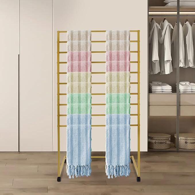 Scarf Display Stand, 10 Tier Metal Scarf Holder Organizer Freestanding Display Scarf Stand for Commercial Clothing Retail Store Towel Rack Ties Belt Pants Hanging Rack
