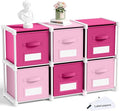 Geelin 6 Pink Cube Storage Organizer with Fabric Bins and Labels, 11 Inch Collapsible Toy Organizer Shelf Storage Bins Dresser Drawer for Girls Bedroom Nursery Playroom Room Decor