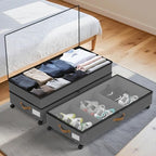 Under Bed Storage with Wheels 4-Pack, 75L XXL Under the Bed Storage Containers Large, 12" Tall Adjustable Storage for Underbed with Lids, Rolling for Shoes, Clothes, Blankets (4PCS-Grey)
