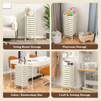 Storage Cart, Rolling Utility Cart with 10 Drawers, Portable Handles & Lockable Wheels, Mobile Paper Toys Storage Organizer Large Capacity for Home Office School Teacher (White)