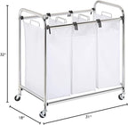 Honey-Can-Do SRT-01235 Heavy-Duty Triple Laundry Sorter, Chrome/White 70 lbs