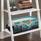 Storage Bins for Organizing Toiletries Foldable Organizer Rectangular Storage Basket for Bathroom Bedroom Office Home Accessories and Decor, Snow Mountain Moon Fir Tree Teal