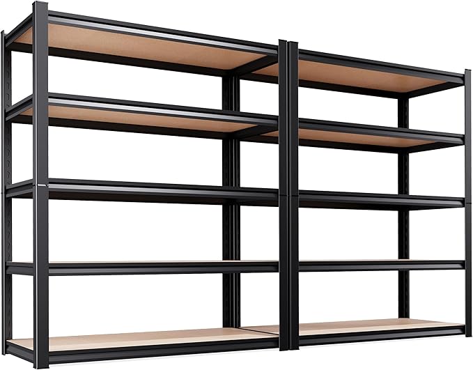 Set of 2 78"H Garage Shelving-2050 lbs 5 Tier Storage Shelves,Adjustable Heavy Duty Metal Shelving Unit and Storage Large Rack,Utility Steel Shelf for Warehouse Industrial Pantry -78"x46"x20",Black