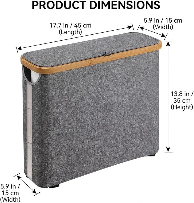 Toilet Paper Storage Basket with Lid Toilet Paper Storage with Lid 17.7x13.8x5.9 inch Waterproof Towel Free Standing Papers Container with Bamboo Frame and View Window