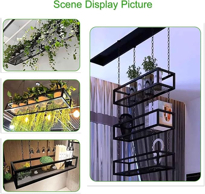 Metal Ceiling Plant Shelf with Ceiling Iron Chain Ceiling Mounted Storage Racks/Shelving for Bars Restaurants Kitchens - Decor Stand/Floating Organizer Shelves(140x25x15cm)