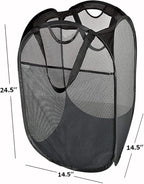 2 Pcs Strong Mesh Pop-up Laundry Hamper, Quality Pop Up Hampers for Laundry with Durable Handles Solid Bottom High Carbon Steel Frame, Easy to Open and Fold Flat for Storage(Black)