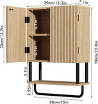 RUSTOWN Farmhouse Bathroom Wall Cabinet with 2 Door, 3-Tier Curved Profile Wooden Medicine Cabinet, Wall Mounted Storage Cabinet with Adjustable Shelf and Towel Bar (Natural, Small)