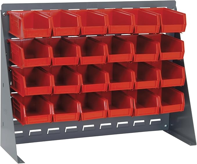 Quantum Storage Systems QBR-2721-220-24RD Ultra Bin Complete Bench Rack Package with 24 Ultra Bins, 27" x 8" x 21" , Red