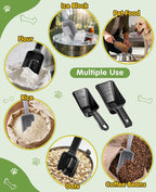 2 Pack Dog Food Scoop with 1 Cup and 2 Cup Capacity, Plastic Pet Food Measuring Scoops with Clear Measurement Lines for Dogs, Cats & More,Dishwasher safe (Grey and Black)