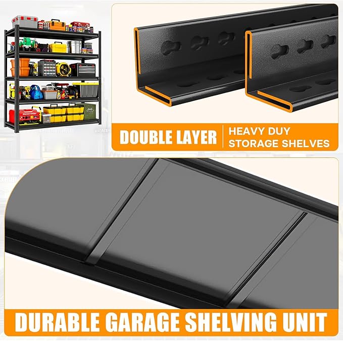 45.3''W Garage Shelving Heavy Duty 4-Tier Adjustable Storage Shelves Unit,2800 LBS Metal Utility Rack Shelf for Industries, Warehouses, Basement,Black (54.3''H x 45.3''W x 15.7''D)