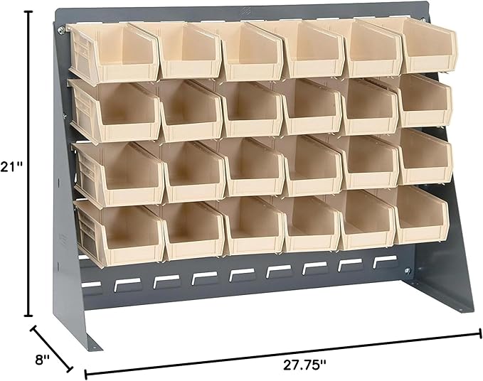 Quantum Storage Systems QBR-2721-210-24IV Ultra Bin Complete Bench Rack Package with 24 Ultra Bins, 27" x 8" x 21" , Ivory
