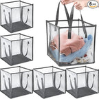 Zopeal 6 Pack Popup Laundry Hamper 13 Inch Collapsible Laundry Baskets with Handles Mesh Clothes Baskets Portable Single Layer Foldable Clothes Hamper Square Bin for Washing (Grey,Single-layer)
