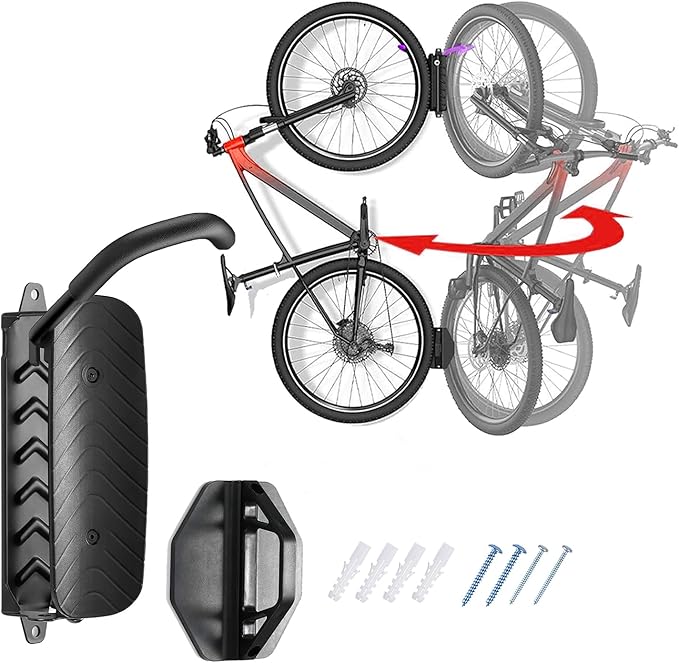 Swivel Bike Wall Mount – Garage Bike Hanger & Space-Saving Vertical Bike Rack for Garage & Apartment, Sturdy Bike Storage Hook Holds up to 66 lbs, Easy Installation & Scratch-Proof Design