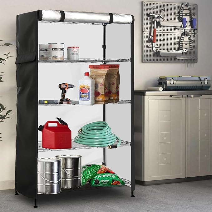Wire Shelf Cover,600D Heavy Duty 100% Waterproof Shelf Covers for Wire Shelving,Outdoor Storage Shelves Cover for Metal Rack,48" W x 18" D x 72" H,Black